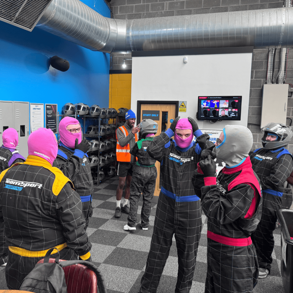the team putting on their balaclava's at racing