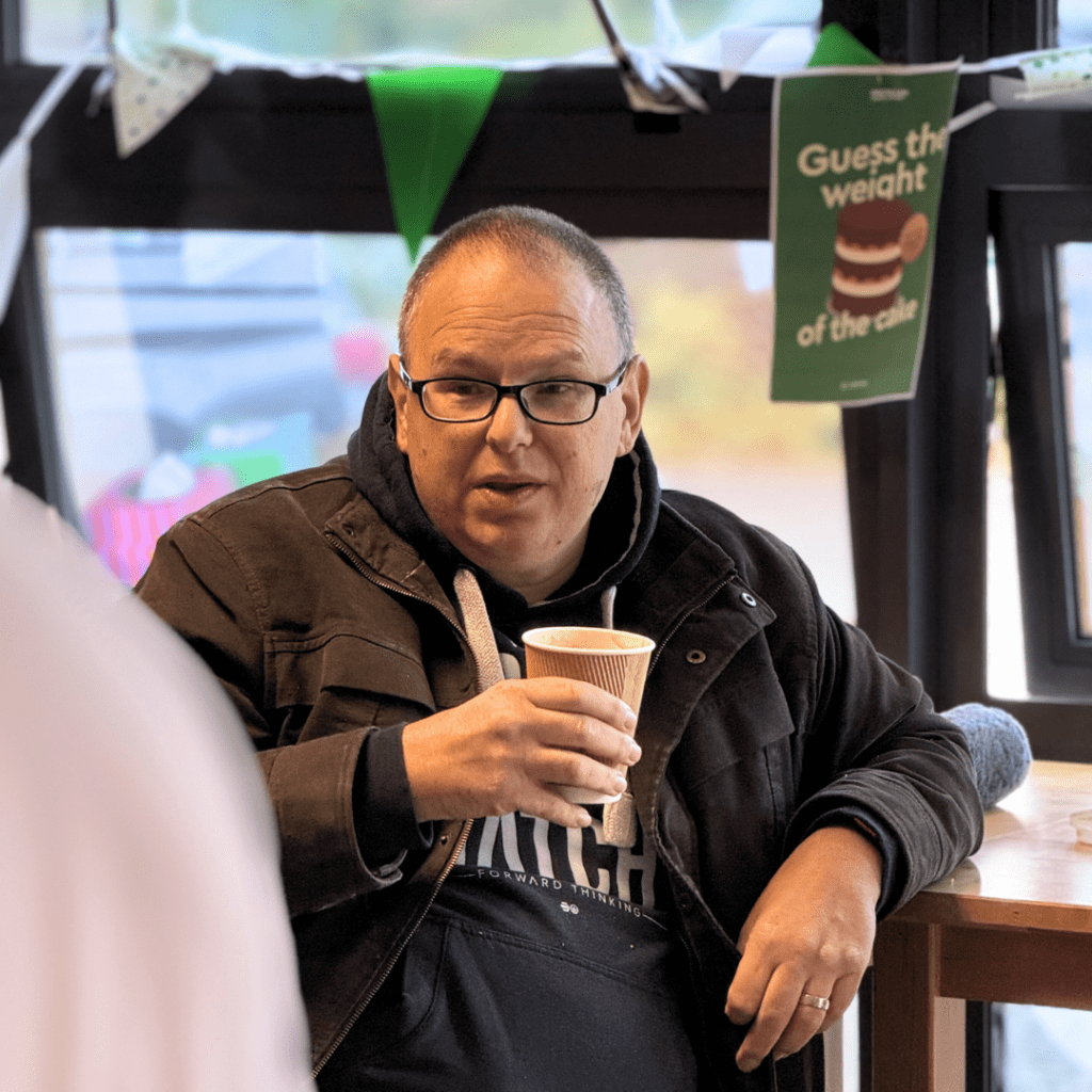 Stuart enjoying coffee and chats